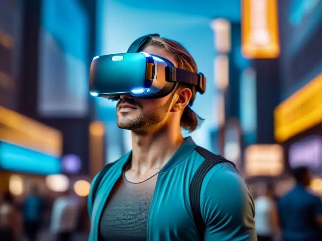 Explorando historias envolventes realidad virtual en ciudad futurista holográfica