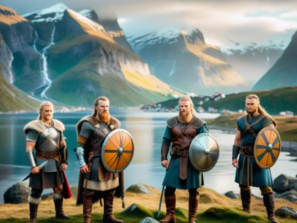 Reconstrucción histórica de Assassin's Creed Valhalla: Vikingos en la costa noruega al atardecer