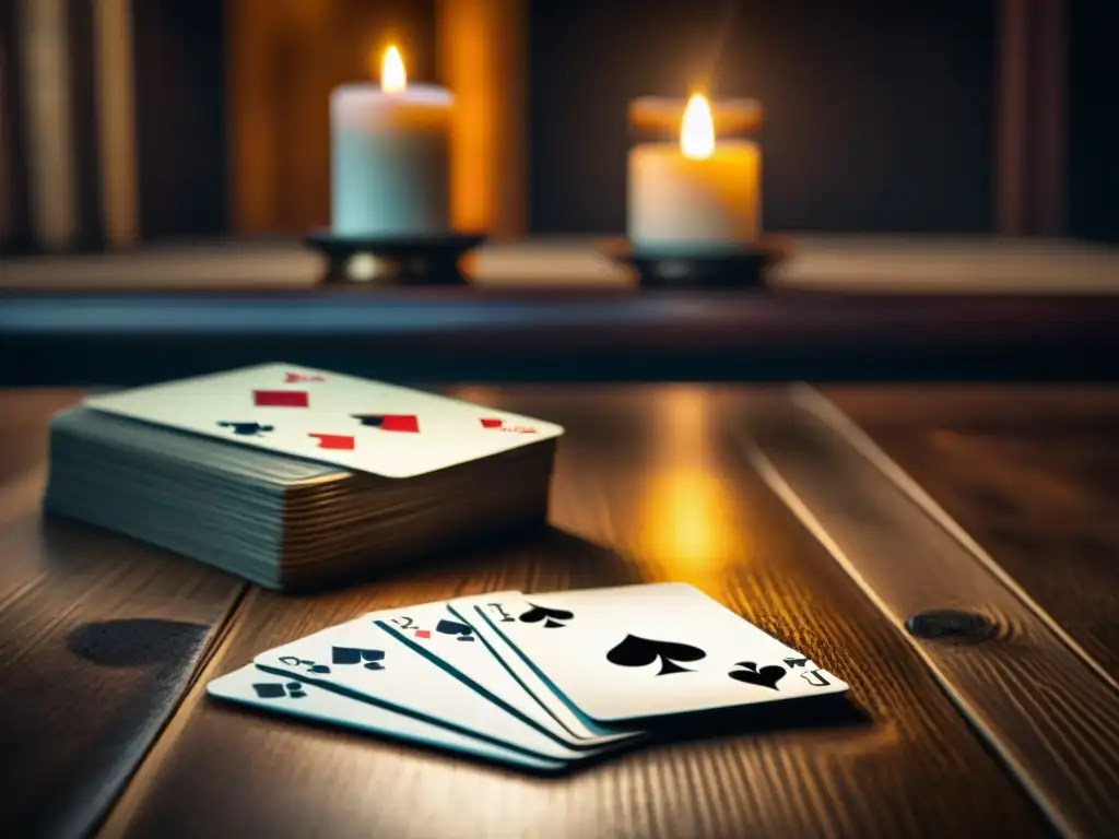 Una habitación lúgubre iluminada por una vela con cartas antiguas de temática gótica