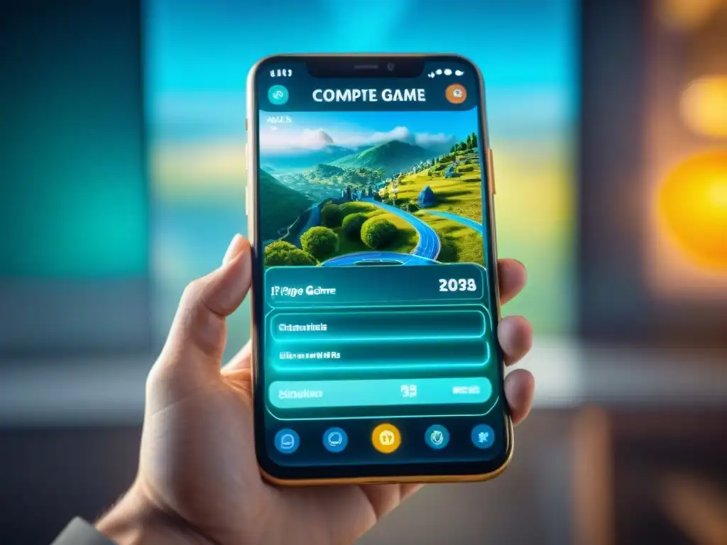 Una imagen detallada de la pantalla de un smartphone con un juego móvil complejo que muestra la Inteligencia Artificial en juegos móviles
