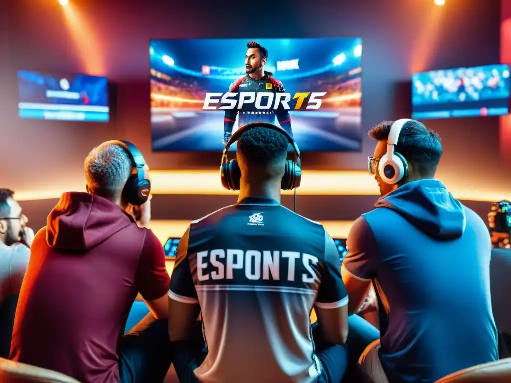 Una imagen detallada de personas diversas disfrutando de un evento de eSports, uniendo culturas