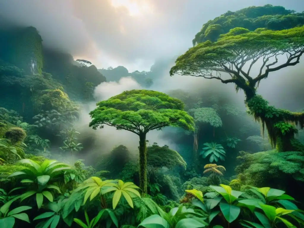 Una imagen impresionante de un exuberante y vibrante escenario de selva con diversa flora y fauna