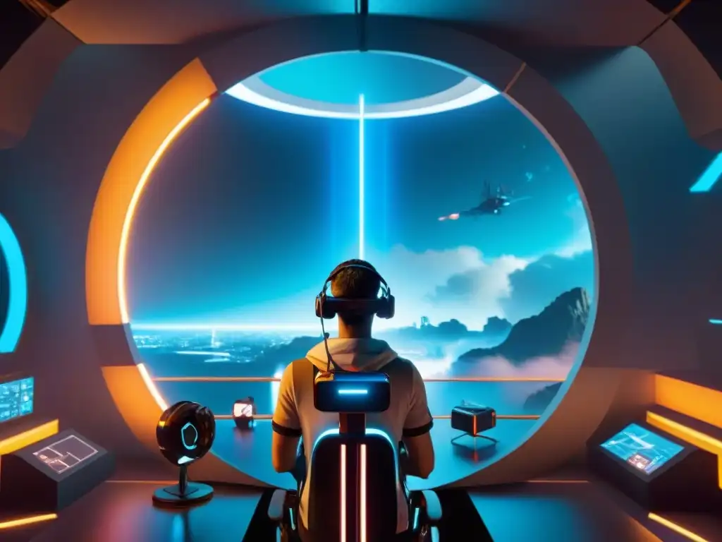 Imagen mostrando juego colaborativo en realidad virtual futurista, evolución del juego cooperativo mundial