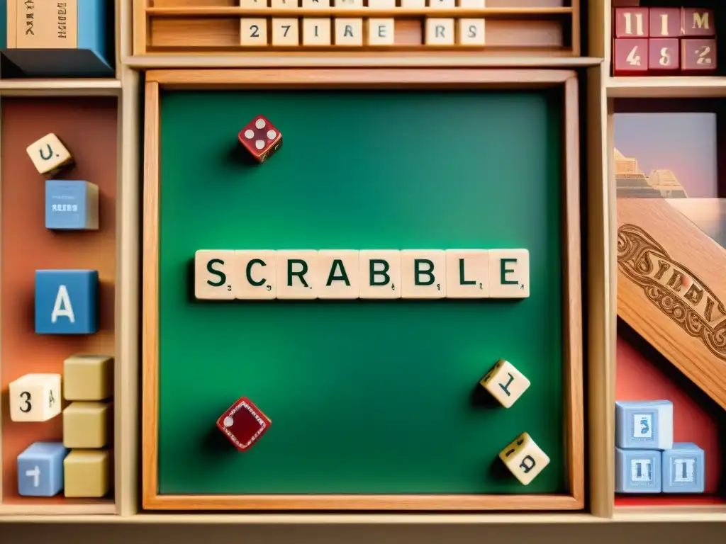 Una imagen nostálgica de Ediciones raras Scrabble historia: tablero vintage en habitación misteriosa