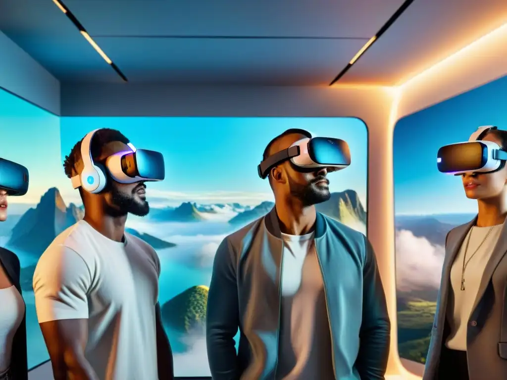 'Impacto de la realidad virtual: Diversidad de personas inmersas en un mundo virtual, explorando, colaborando y aprendiendo juntas