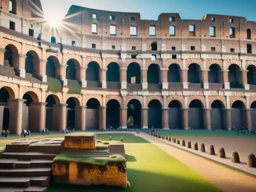 Impresionante imagen de un Coliseo romano antiguo, con detalles de piedra y arcos, evocando duelos y competiciones antiguas historia