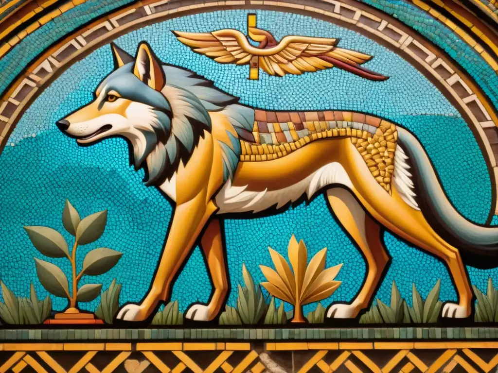 Una impresionante mosaico romano detallado de una loba amamantando a Rómulo y Remo, simbolizando la fundación de Roma