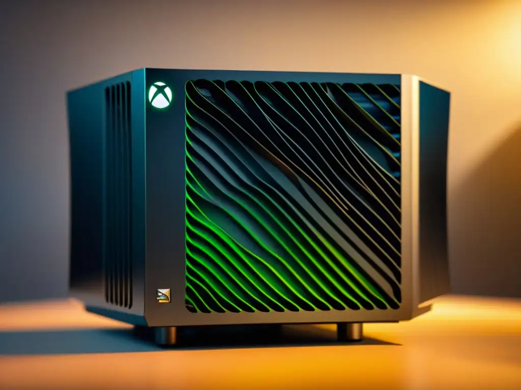 Increíble detalle del sistema de refrigeración de Xbox Series X, mostrando el diseño intrincado de ventilador y disipadores