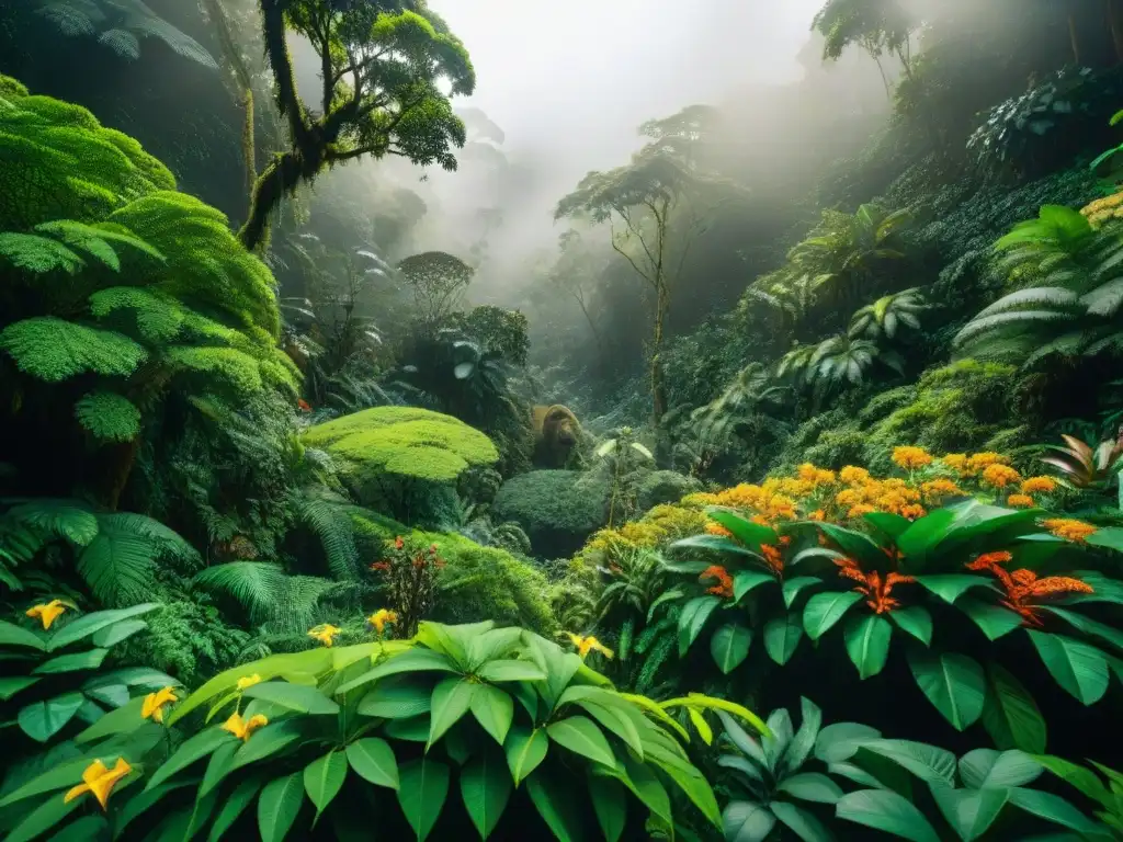 Increíble imagen detallada de la vida en la selva: aves coloridas, monos y un jaguar