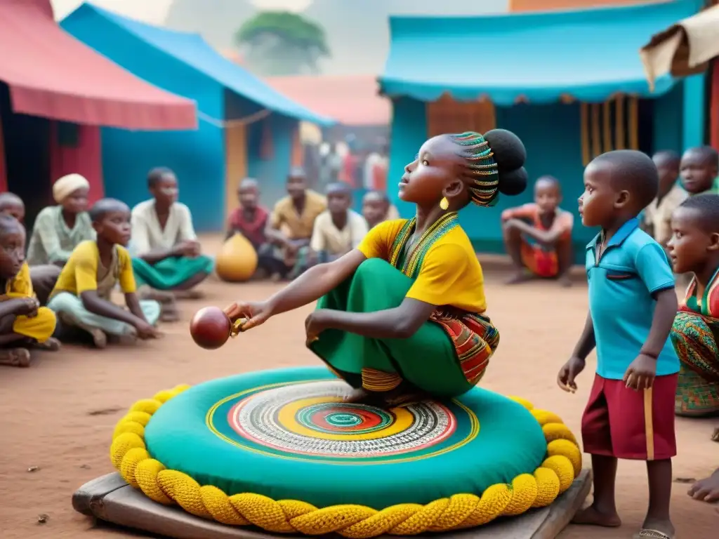 Influencia de la cultura africana en juegos y deportes, niños disfrutando en animado mercado africano