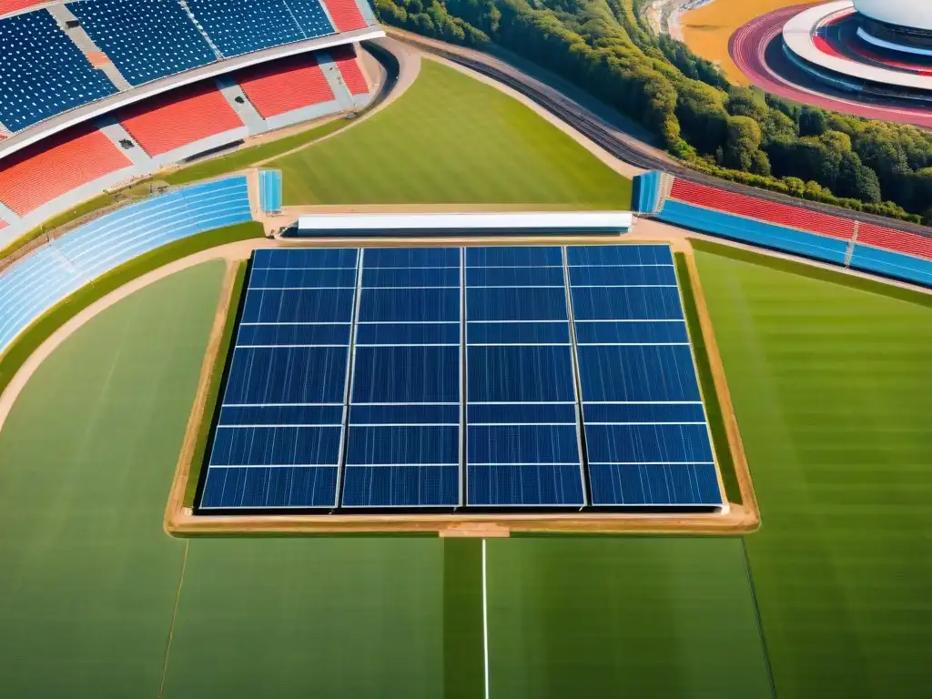 Instalación de paneles solares en estadio deportivo para competencias deportivas sostenibles energías renovables