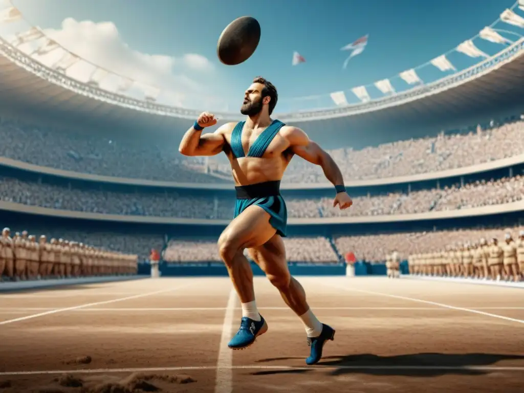 Intensa competencia de atletas griegos en los Juegos Olímpicos, reflejando la conexión entre deporte y Filosofía de los Juegos Olímpicos