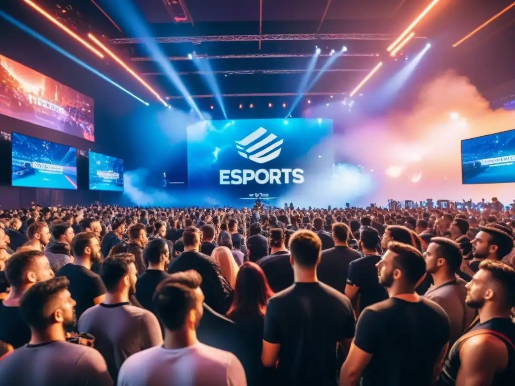 Intensa competencia en un bullicioso estadio de eSports, la importancia tecnología en evolución eSports