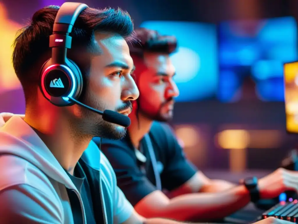 La intensa competencia en eSports se refleja en las caras de dos jugadores profesionales, destacando la cultura global de etiqueta en eSports