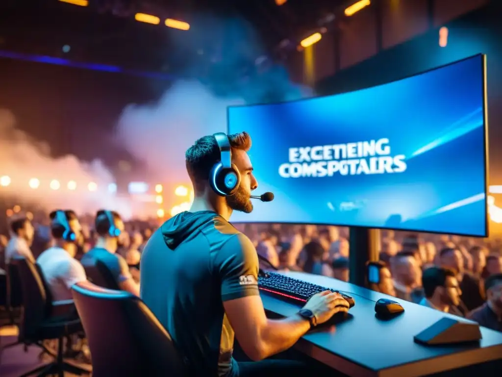 Intensa competencia en eSports, gamers profesionales concentrados en un emocionante torneo