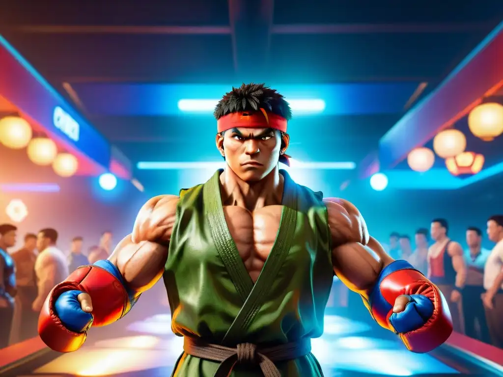 Duelo épico en torneo de Street Fighter V Intensa competencia en torneo Street Fighter V entre expertos ejecutando las mejores técnicas