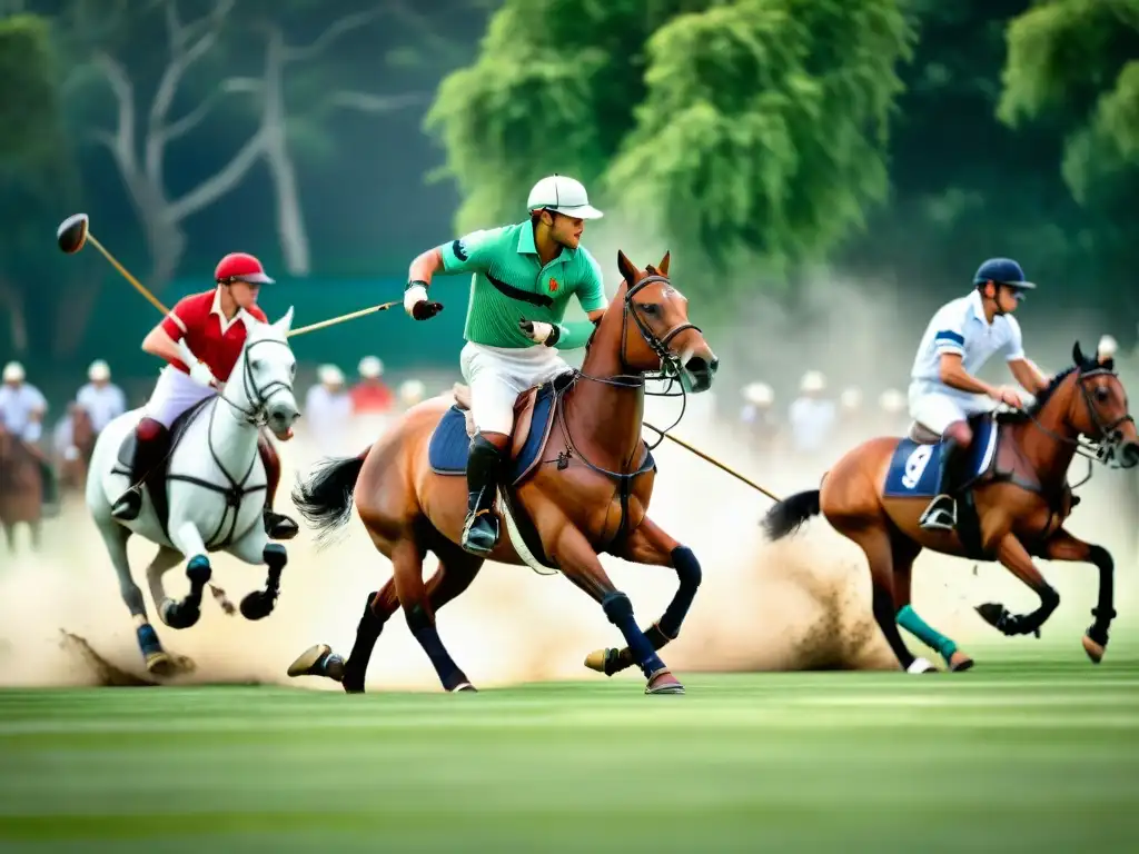 Intensa evolución del deporte de polo en un vibrante partido tradicional lleno de movimiento y elegancia