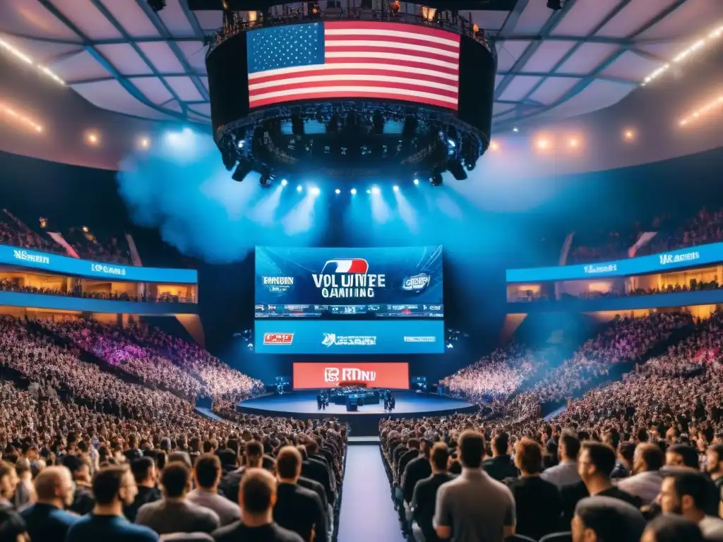 Intensa final de torneo de eSports con jugadores concentrados y público emocionado, reflejando la transformación de los eSports