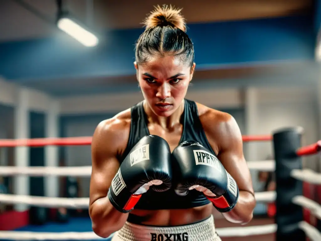 Intensa historia del boxeo latinoamericano: Mujeres fuertes entrenando en un gimnasio, demostrando determinación y resistencia