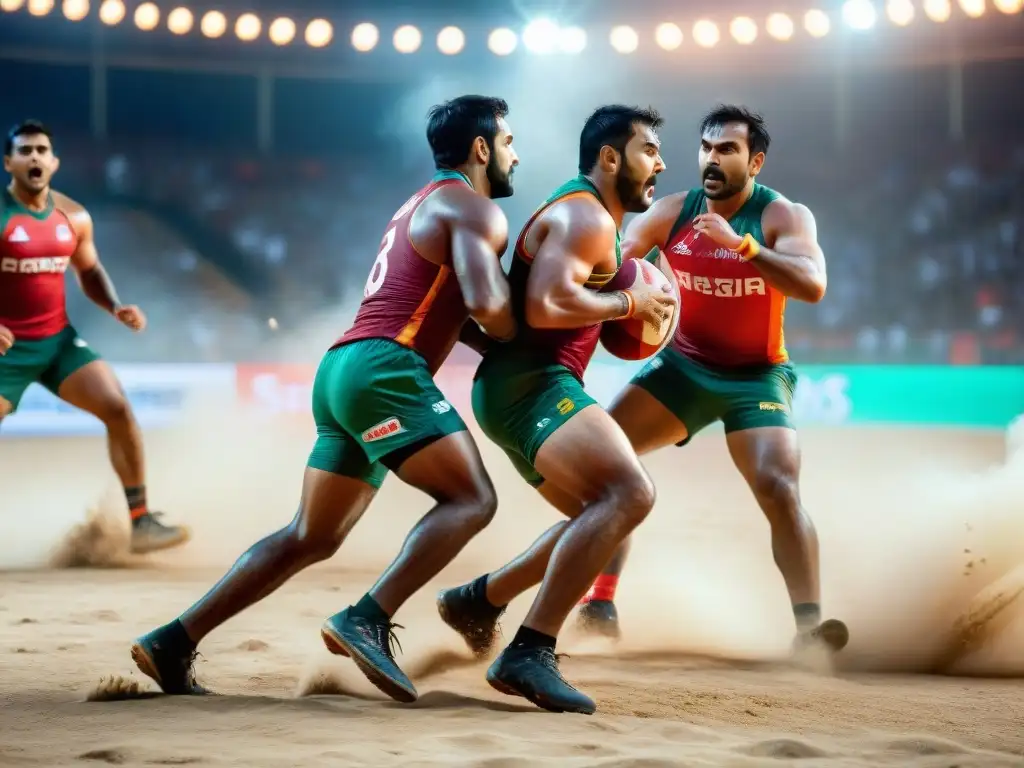 Intensa acción de Kabaddi con jugadores en un emocionante partido