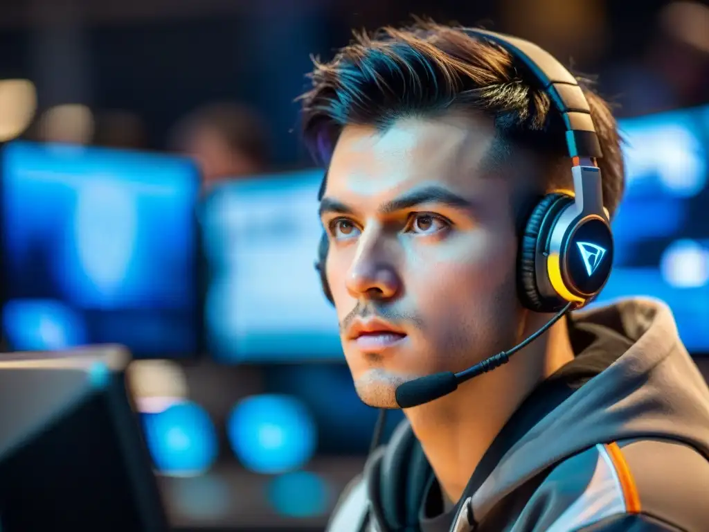 La intensa mirada del joven jugador de eSports refleja determinación y pasión en su trayectoria hacia la profesionalidad