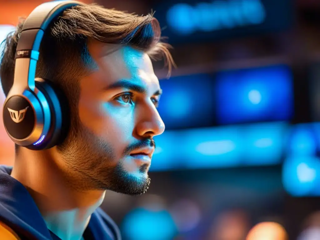 La intensa concentración en los ojos de un jugador profesional de eSports, reflejando la vida en la pantalla