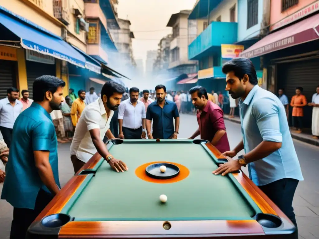 Una intensa partida de Carrom en las bulliciosas calles de Mumbai, India