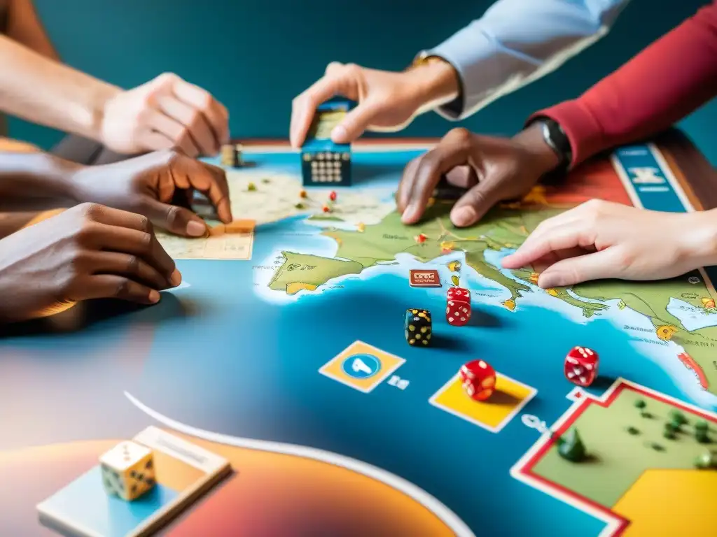 Intensa partida de juegos de estrategia geopolítica con culturas de todo el mundo