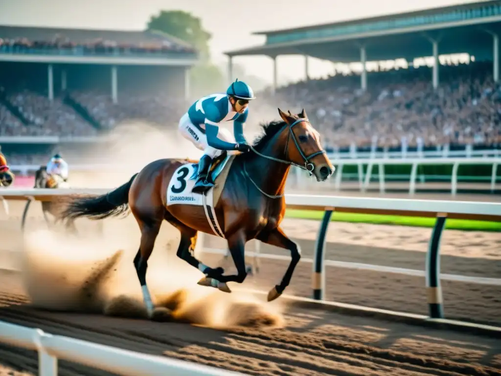 Intensidad de una carrera de caballos en estadio olímpico antiguo