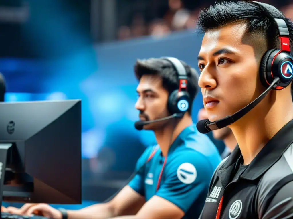 Intensidad en estrategias eSports para alcanzar victoria, jugadores concentrados y audiencia expectante