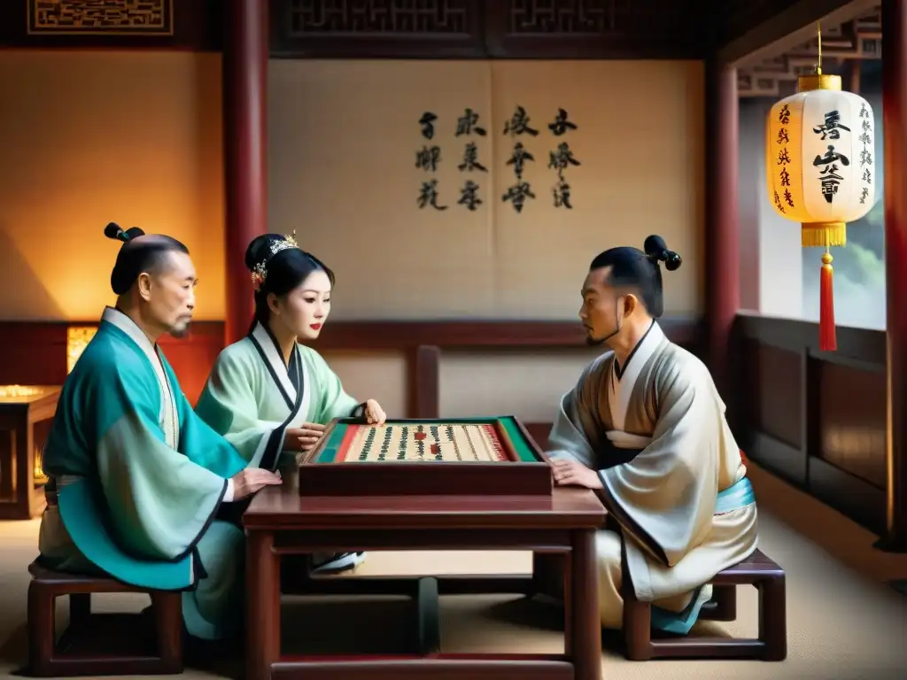 Intensidad estratégica en juego de Mahjong en la antigua China, con detalles históricos