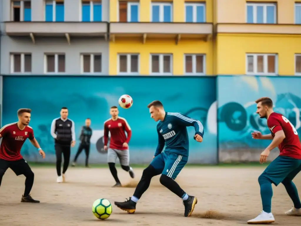 Intensidad y pasión en el fenómeno cultural Korobka en Rusia: jóvenes jugando fútbol callejero entre edificios soviéticos