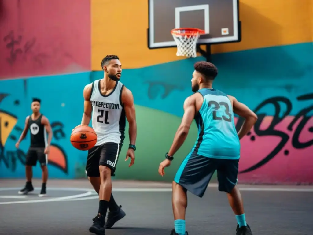 Intensidad y pasión en juego de baloncesto callejero