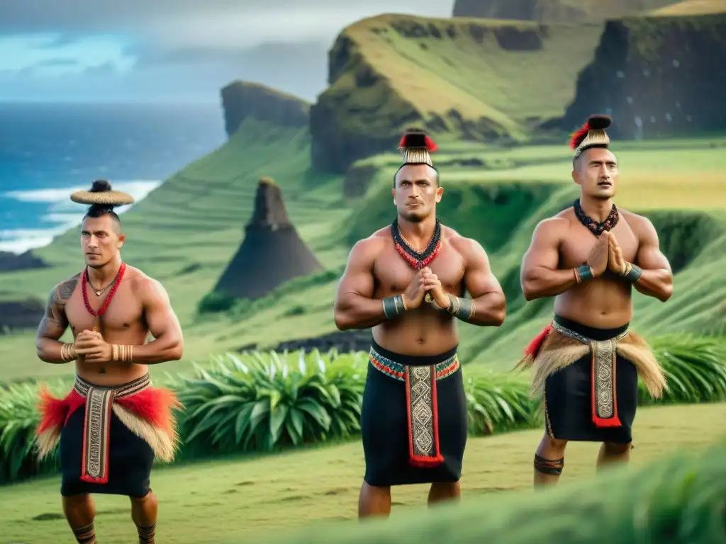 Intensidad y tradición en Haka Pei Isla Pascua: hábiles Rapa Nui deslizándose en Rano Kau