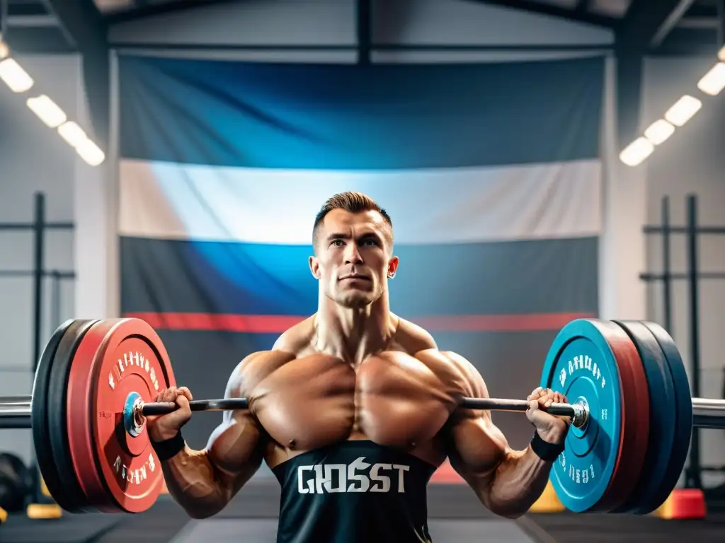 Un intenso entrenamiento de CrossFit en Rusia: historía y evolución, con atletas determinados rodeados de equipamiento de gimnasio