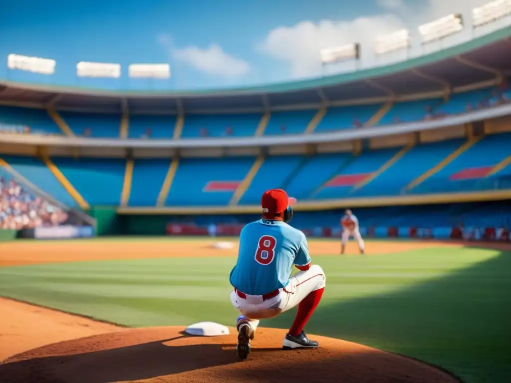 Intenso juego de béisbol en Venezuela, reflejando la pasión de los jugadores y la historia del béisbol en el Caribe