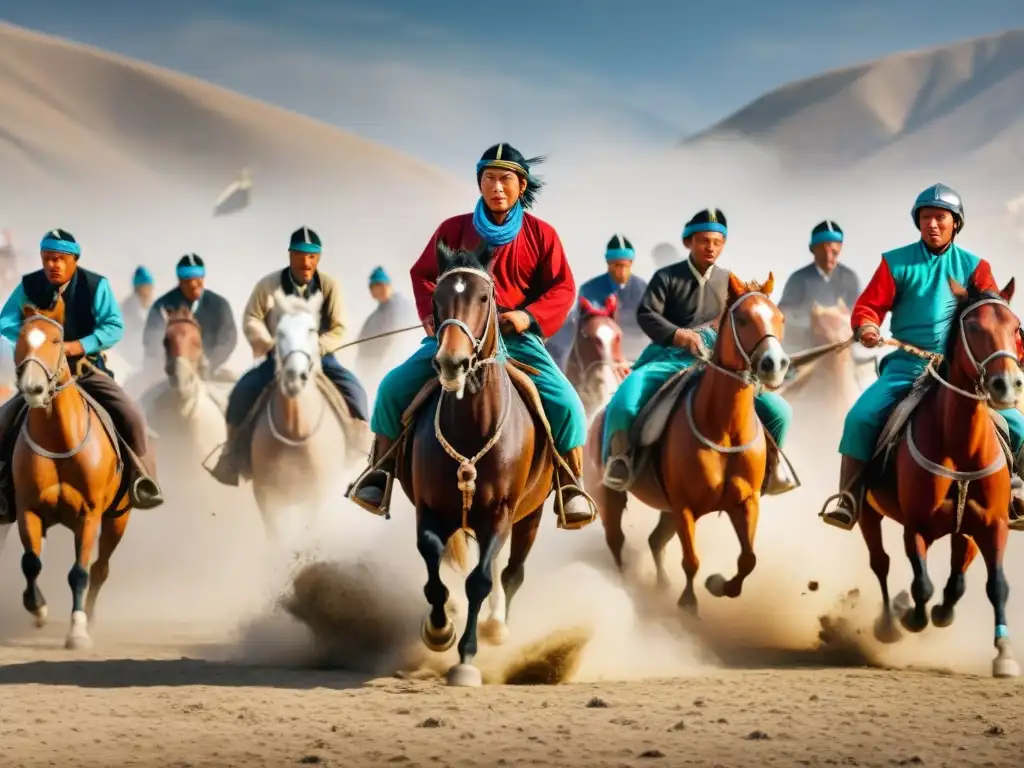 Intenso juego de Buzkashi en Asia Central: jinetes compiten por el control de la carcasa con espectadores animados