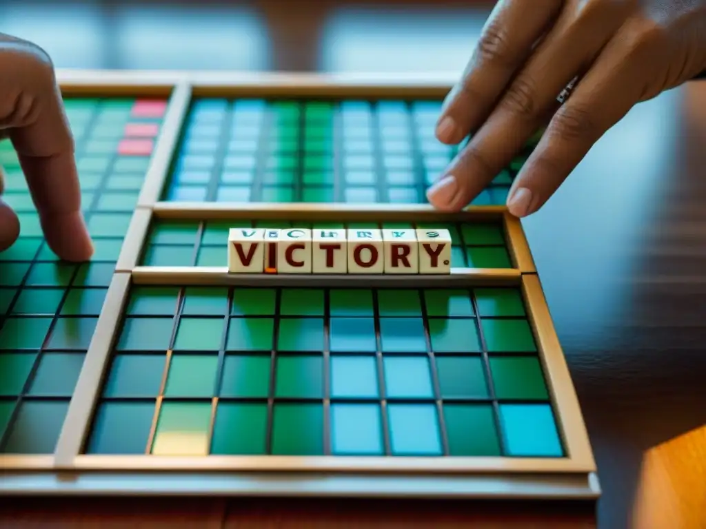 Intenso juego de Scrabble: Estrategias invencibles, campeones enfocados en formar palabras clave