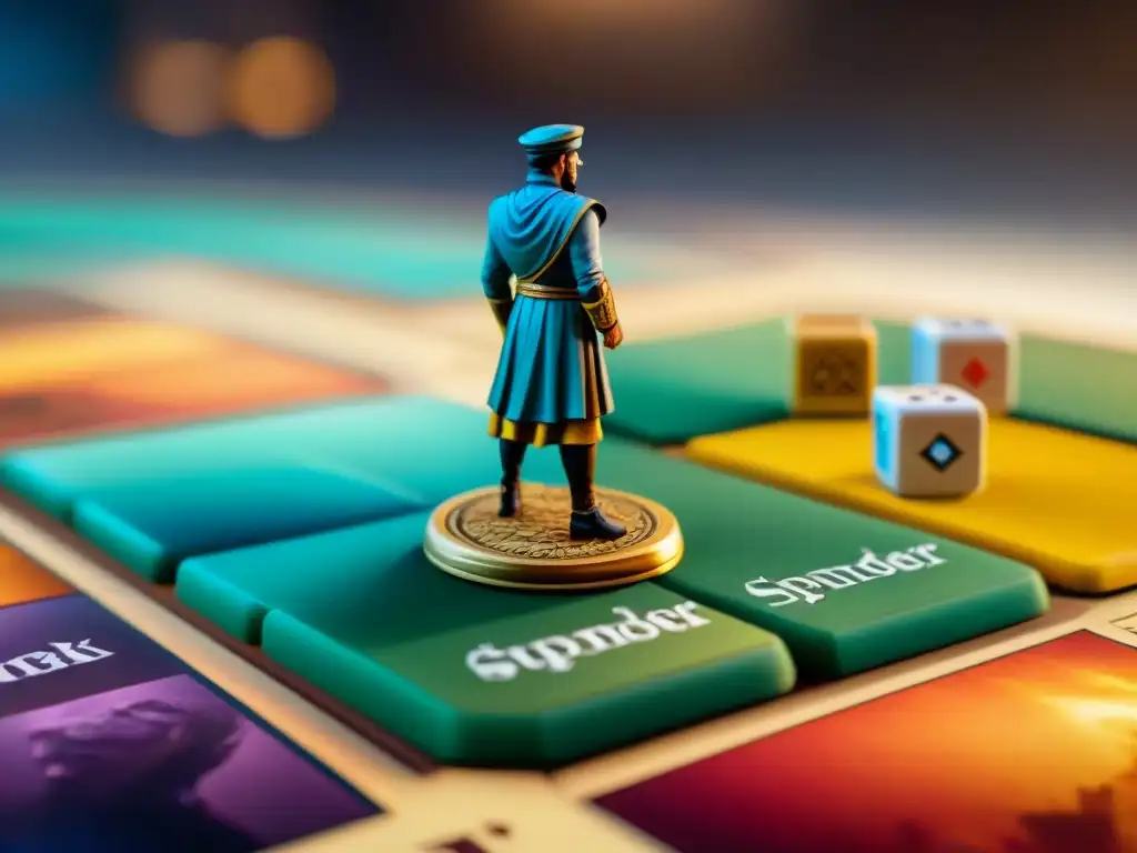 Intrincadas piezas del juego Splendor en colores vibrantes, evocando estrategia y comercio renacentista