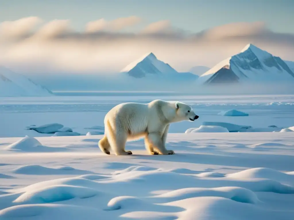Inuit cazadores acechan sigilosamente un oso polar en la tundra ártica