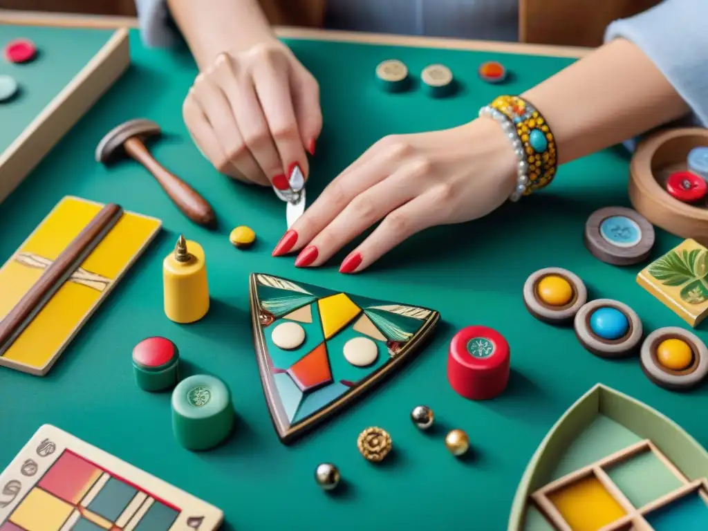 Un joven artesano transforma piezas de juegos antiguos en joyas únicas en su mesa de manualidades