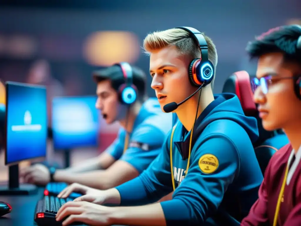 Jóvenes concentrados compitiendo en eSports en un ambiente escolar moderno