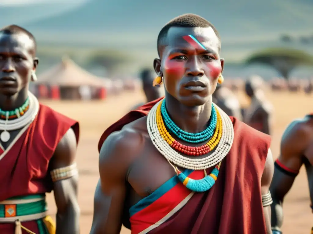 Jóvenes guerreros Maasai compiten lanzando lanzas en la sabana africana