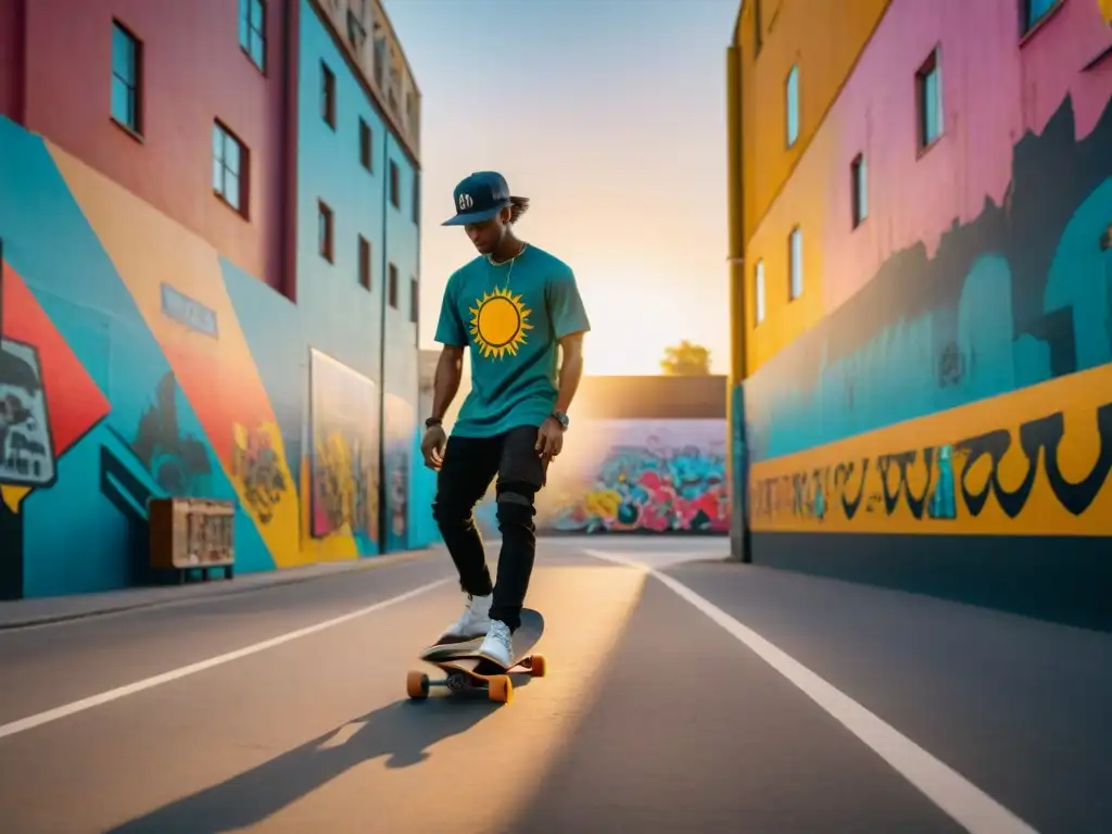 Jóvenes skaters surcan la ciudad al atardecer, fusionando cultura urbana y deporte