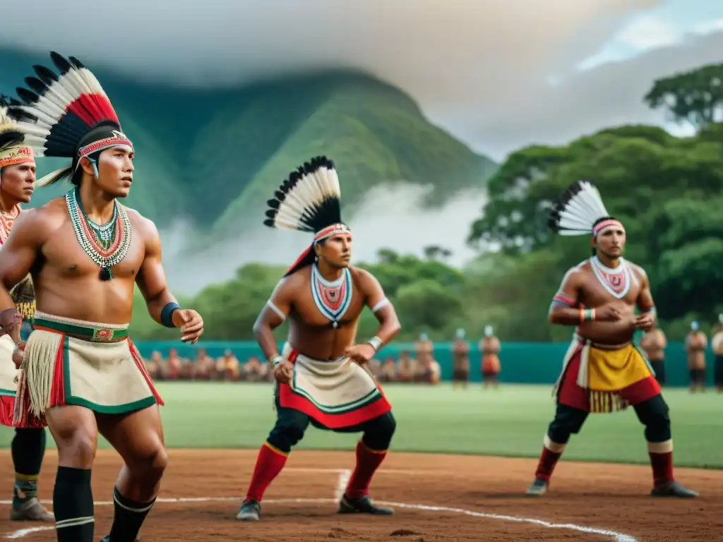 Un juego ancestral: indígenas compiten en vibrantes atuendos en un juego de pelota