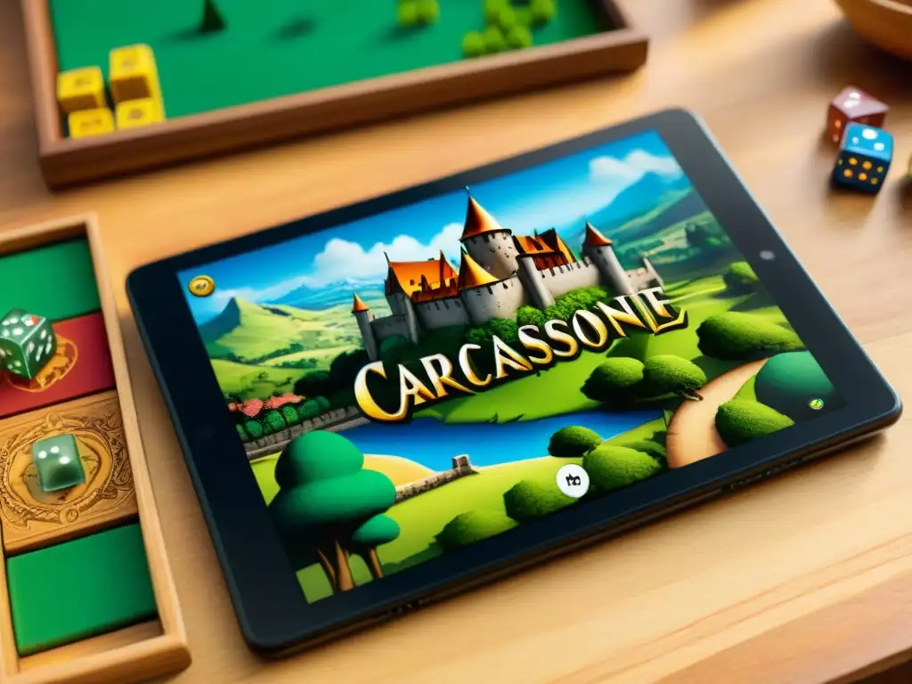 Comparación entre el juego Carcassonne clásico y su versión digital en un tablet, destacando la historia y evolución del juego