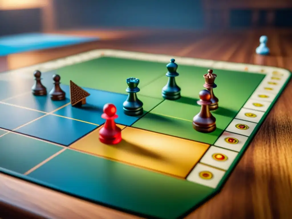 Intensa partida de juego estratégico en tablero de madera Juego de estrategia con IA: Jugadores concentrados en partida intensa
