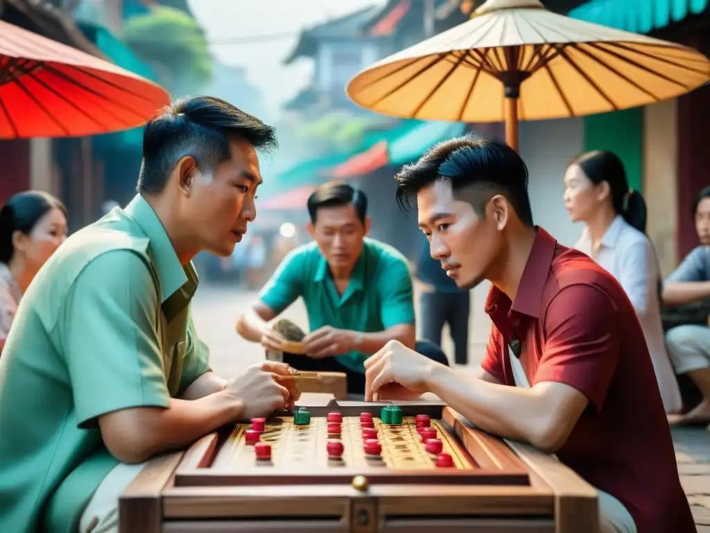 Juego de mesa tradicional vietnamita en mercado callejero: historia juegos mesa cultura Vietnam