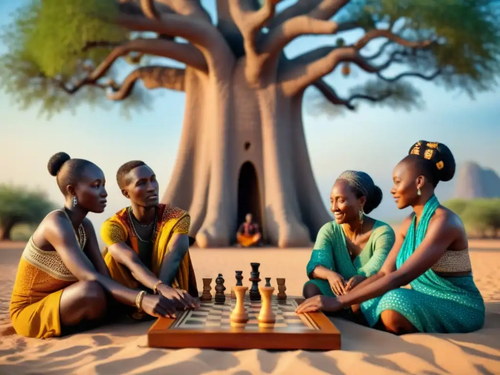 Juego tradicional africano bajo baobab: comunidad y diversidad