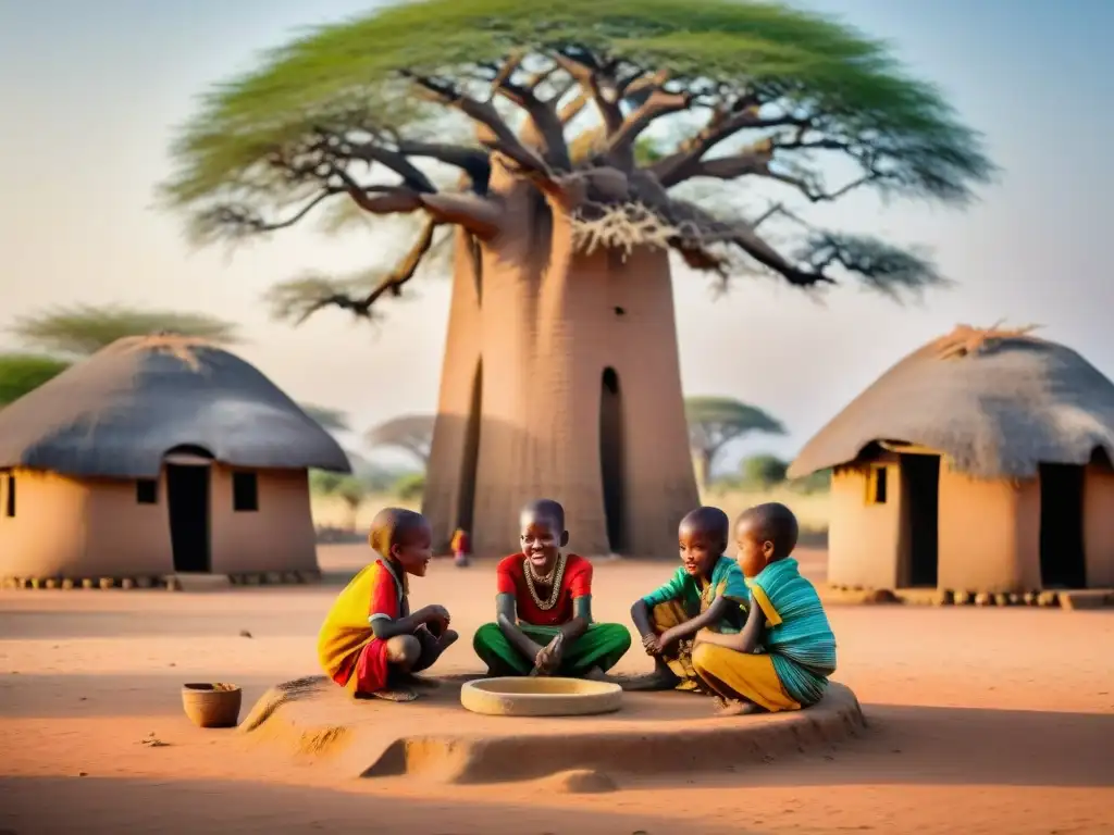 Juego tradicional africano bajo baobab para preservación tradiciones lúdicas África